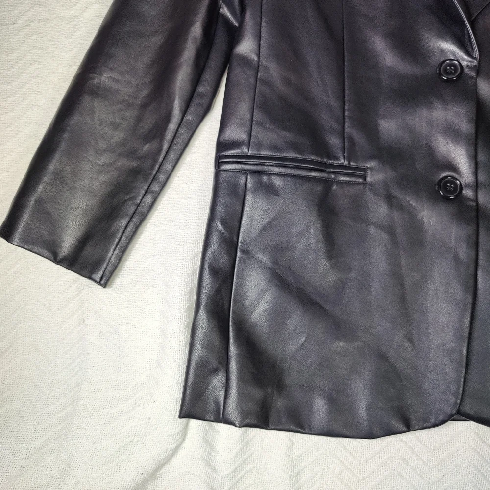 Rebecca Minkoff Black FaLse Lambskin Leather Blazer Women’s Size L Oversized